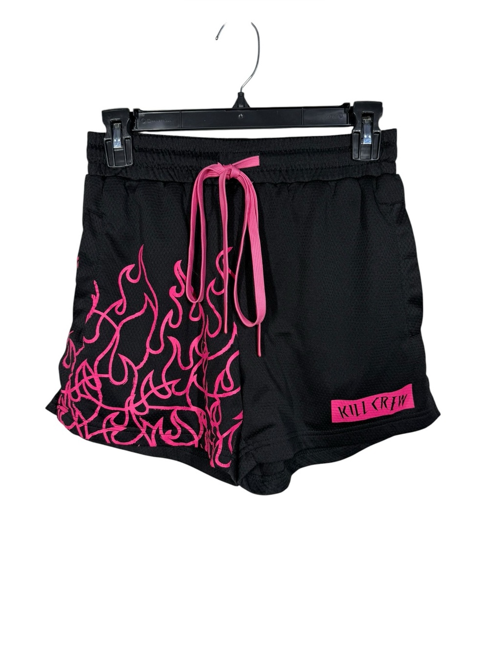 Kill Crew Black Shorts with Pink Flame Graphic